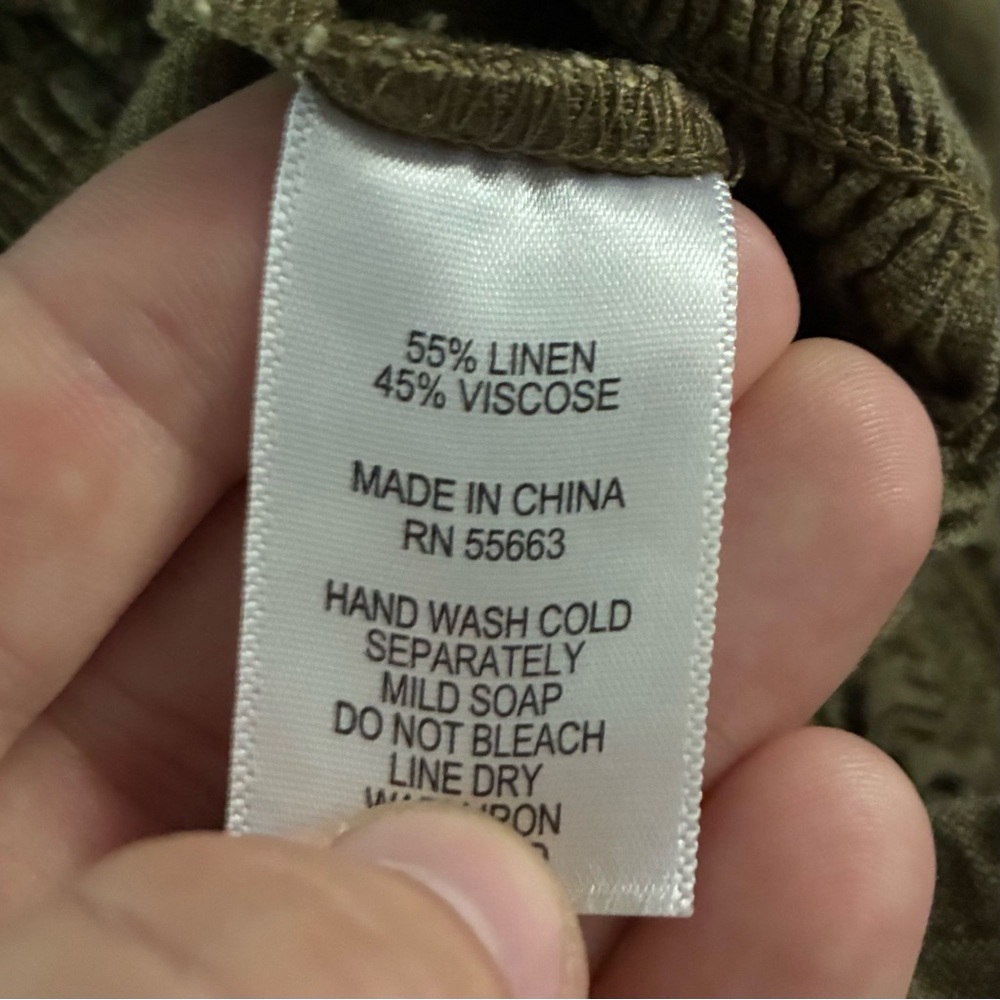 Nwot Nicole Miller Olive Green Linen Blend Jumpsuit XL Short Sleeve Wide Leg - Picture 6 of 8
